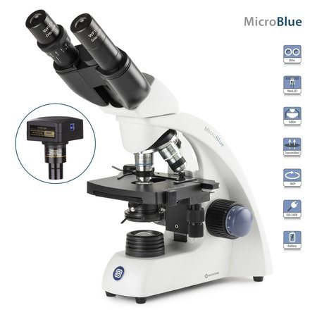 EUROMEX MicroBlue 40X-1000X Binocular Entry-Level Portable Compound Microscope w/5MP USB 3 Digital Camera MB1152-5M3